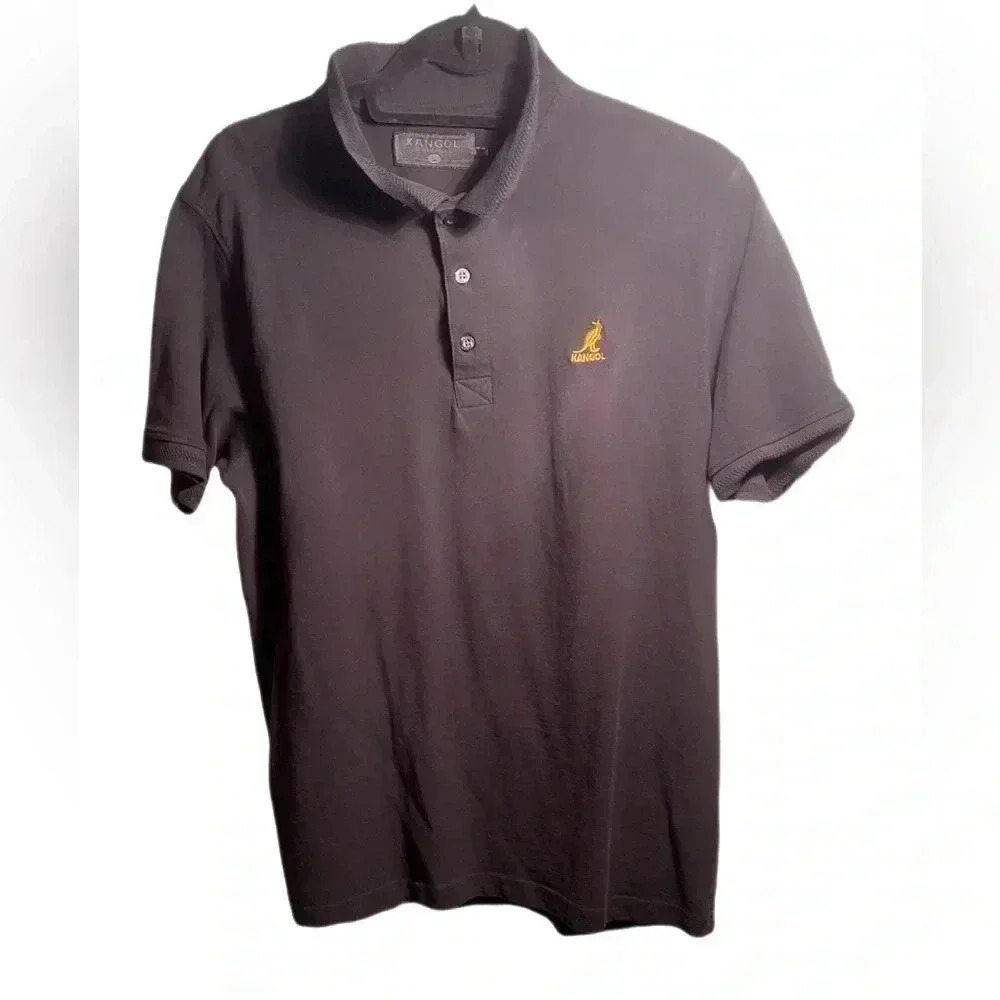 Vintage authentic Kangol blck lightweight polo shirt sleeve 3 button shirt  L